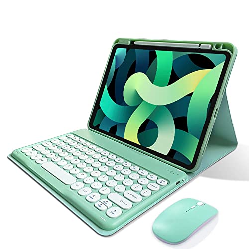 iPad 10. Generation 2022 Tastatur Hülle mit Maus Niedliche runde Tasten Abnehmbare Bluetooth Tastatur Slim Smart Cover mit Stifthalter (Mintgrün) von kaitesi