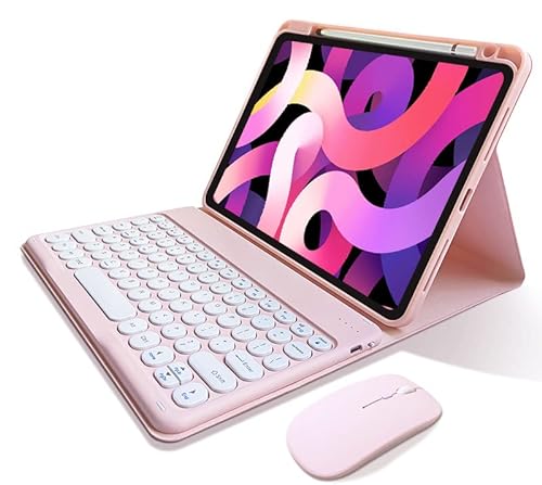 iPad 10. Generation 2022 Tastaturhülle mit Maus, niedliche runde Tasten, abnehmbare Bluetooth-Tastatur, schlanke Smart Cover mit Stifthalter, Rosa von kaitesi