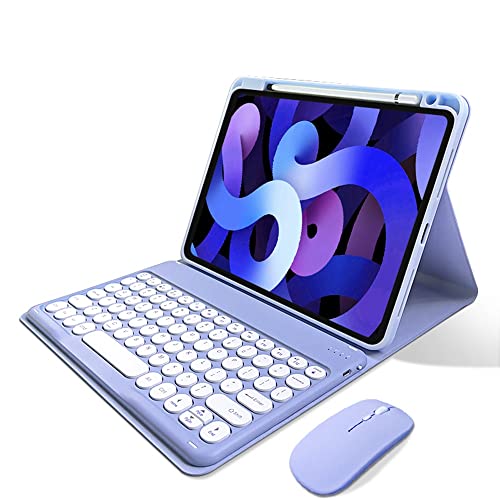 iPad 10. Generation 2022 Tastaturhülle mit Maus, niedliche runde Tasten, abnehmbare Bluetooth-Tastatur, schlankes Smart-Cover mit Stifthalter, Violett von kaitesi