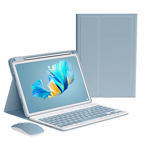 iPad 9. 8. 7. Generation Air 3 Pro 10.5 Tastaturhülle Maus, magnetisch abnehmbare kabellose Farbtastatur, schlanke, leichte Smart-Hülle mit Stifthalter, Nebelblau von kaitesi