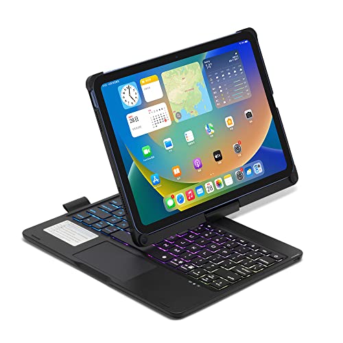 kaitesi 360 Grad drehbare iPad 10. Generation Tastatur Hülle mit Hintergrundbeleuchtung Touchpad Hintergrundbeleuchtung Tastatur Abdeckung Faltbar für iPad 10 2022 11,9 Zoll (Schwarz) von kaitesi