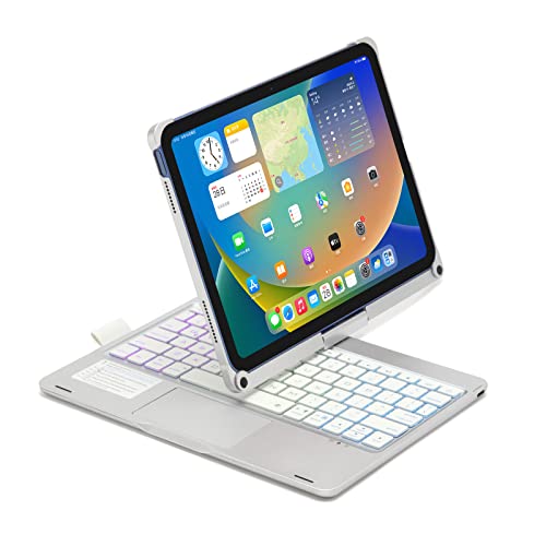 kaitesi 360 Grad drehbare iPad 10. Generation Tastatur Hülle mit Hintergrundbeleuchtung Touchpad Hintergrundbeleuchtung Tastatur Abdeckung Faltbar für iPad 10 2022 11,9 Zoll (Silber) von kaitesi
