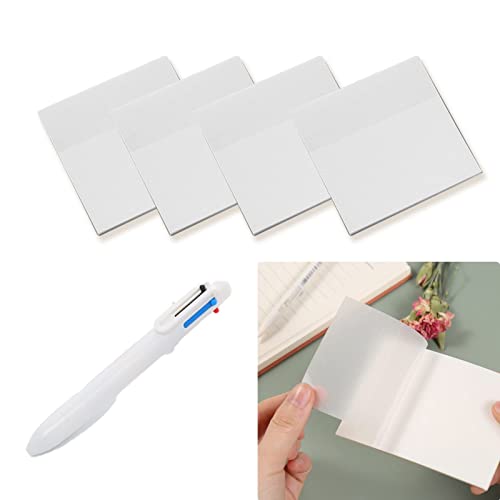 200 Stk Transparente Haftnotizen, Wasserdicht Haftnotizen, Creative Sticky Notes Transparente Self-adhesive Sticky Notes, 75 X 75 Mm, Für Studenten, Ein weißer Kugelschreiber mit sechs farbigen Minen von kajkey