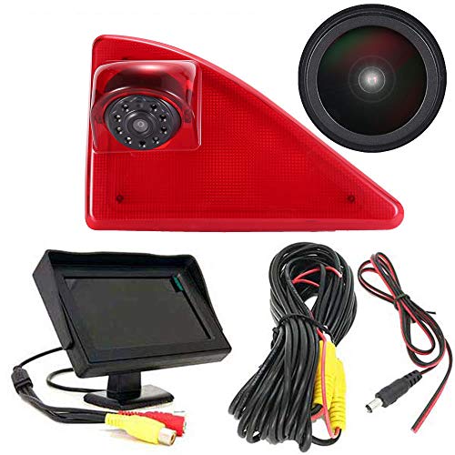 HD IP68 Rückfahrsystem Rückfahrkamera im 3.Bremslicht Bremsleuchte passend Mit Winkel verstellen Nachtversion IR-Licht für Van Dachkamera Opel/Vauxhall Movano/Renault Master/Nissan NV400 +4.3" Monitor von kalakass