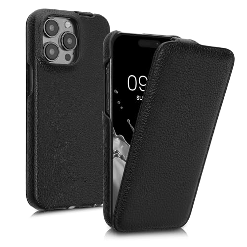 kalibri Flip Hülle Ultra Slim kompatibel mit Apple iPhone 15 Pro - Leder Case Schutzhülle Tasche in Schwarz von kalibri