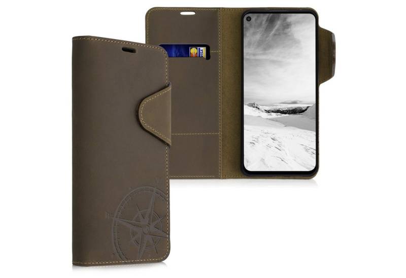 kalibri Handyhülle Hülle für Google Pixel 4a 5G, Leder Schutzhülle - Handy Wallet Case Cover - Kompass Vintage Design von kalibri