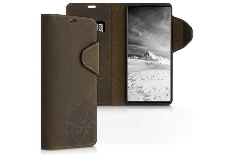 kalibri Handyhülle Hülle für Google Pixel 6, Leder Schutzhülle - Handy Wallet Case Cover - Kompass Vintage Design von kalibri