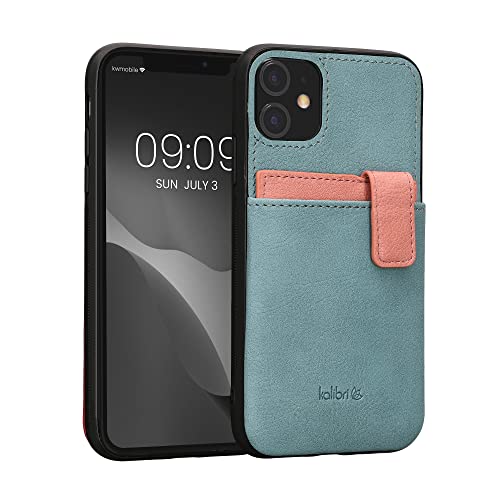 kalibri Hülle kompatibel mit Apple iPhone 11 - Handyhülle Handy Cover - Kunstleder Case mit Kartenfach abnehmbar - Mintgrün Altrosa von kalibri