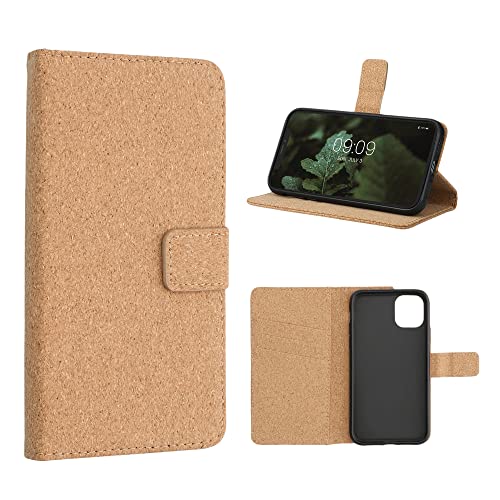 kalibri Hülle kompatibel mit Apple iPhone 11 - Stroh TPU Handyhülle - Kork Wallet - Schutzhülle mit Ständer - Handy Case mit Magnetverschluss in Hellbraun von kalibri