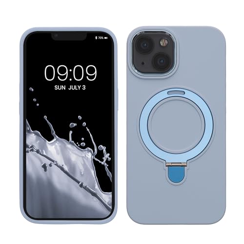 kalibri Hülle kompatibel mit Apple iPhone 13 / iPhone 14 Hülle - Silikon Case kompatibel mit MagSafe - Cover mit Stand Fingerhalter Hellblau von kalibri