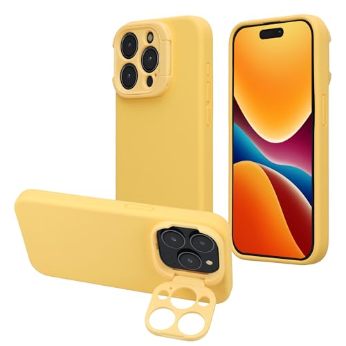 kalibri Hülle kompatibel mit Apple iPhone 15 Pro Hülle - Harte Handyhülle kompatibel mit MagSafe - Premium Case mit Ständer - Strahlend Gelb von kalibri