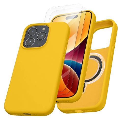 kalibri Hülle kompatibel mit Apple iPhone 15 Pro Hülle - Magnetisches Silikon Case kompatibel mit MagSafe - Cover mit 2X Schutzglas - Handyhülle gummiert Strahlend Gelb kalibri Hülle kompatibel mit Apple iPhone 15 Pro Hülle - Magnetisches Silikon Case kompatibel mit MagSafe - Cover mit 2X Schutzglas - Handyhülle gummiert Strahlend Gelb von kalibri