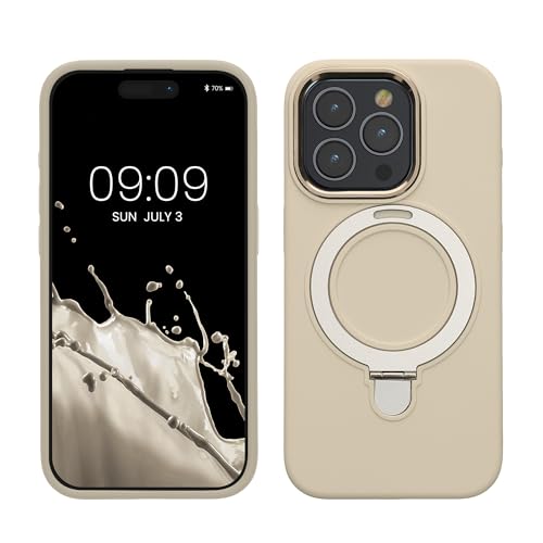 kalibri Hülle kompatibel mit Apple iPhone 15 Pro Hülle - Silikon Case kompatibel mit MagSafe - Cover mit Stand Fingerhalter Moon Glow von kalibri