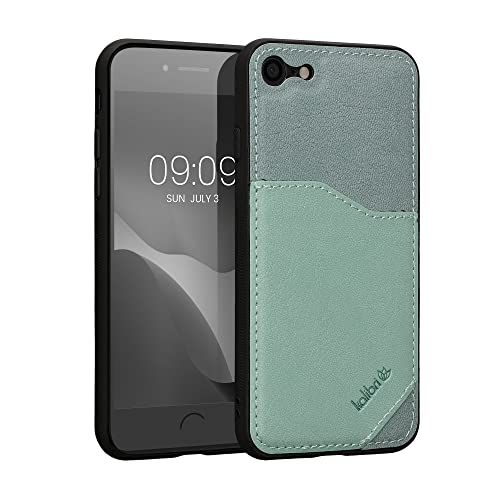 kalibri Hülle kompatibel mit Apple iPhone SE (2022) / iPhone SE (2020) / iPhone 8 / iPhone 7 - Handyhülle Handy Cover - Kunstleder Case mit Kartenfach - Graugrün Mintgrün von kalibri