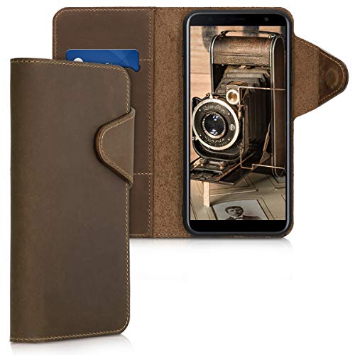 kalibri Hülle kompatibel mit Samsung Galaxy J4+ / J4 Plus DUOS - Leder Handyhülle Handy Case Cover - Schutzhülle in Braun von kalibri