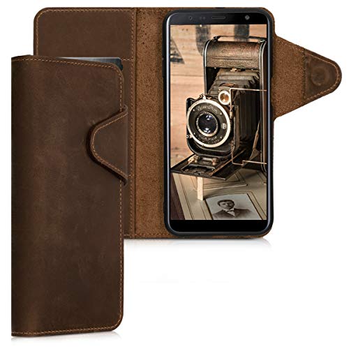 kalibri Hülle kompatibel mit Samsung Galaxy J6+ / J6 Plus DUOS - Leder Handyhülle Handy Case Cover - Schutzhülle in Braun von kalibri