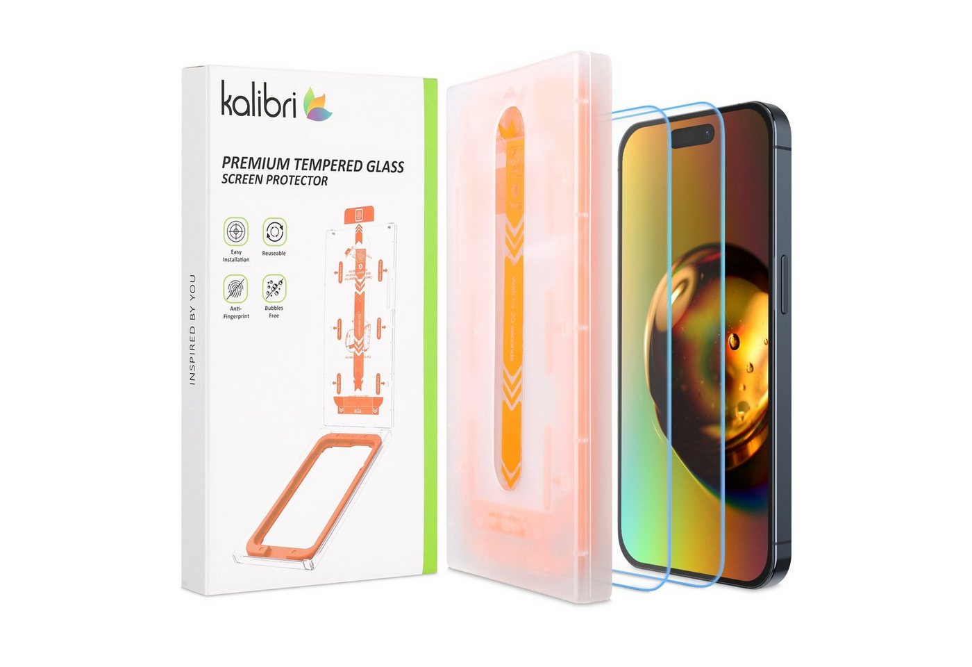 kalibri Schutzfolie 2x Folie für Apple iPhone 15 Pro, (1-St), Glas Handy Schutzfolie Set - Full Display Screen Protector von kalibri