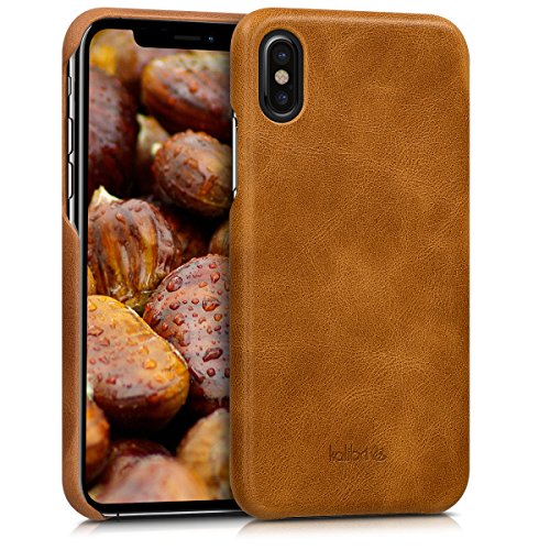 kalibri Schutzhülle kompatibel mit Apple iPhone X - Hülle Leder - Hardcover Handy Cover Case Cognac von kalibri