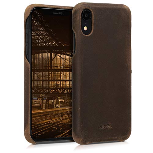 kalibri Schutzhülle kompatibel mit Apple iPhone XR - Hülle Leder - Hardcover Handy Cover Case Braun von kalibri