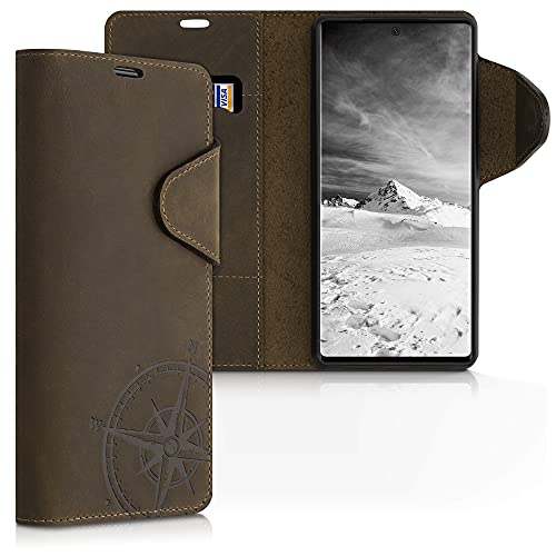 kalibri Wallet Case kompatibel mit Google Pixel 6 - Hülle Leder - Handy Cover Handyhülle Kompass Vintage Braun von kalibri