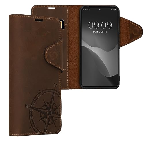 kalibri Wallet Case kompatibel mit Google Pixel 8 Pro - Hülle Leder - Handy Cover Handyhülle Kompass Vintage Braun von kalibri