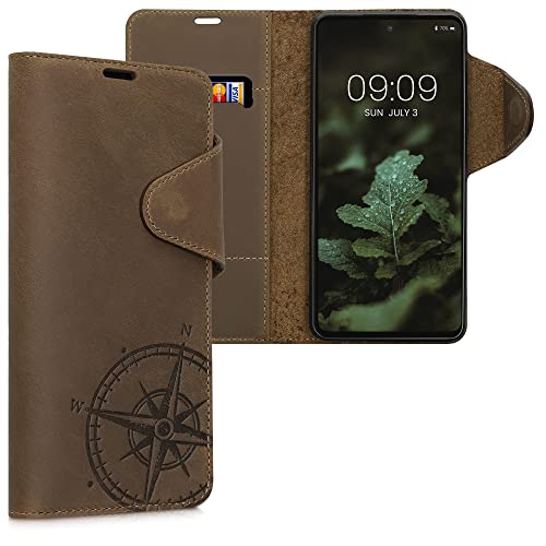 kalibri Wallet Case kompatibel mit Samsung Galaxy A53 5G - Hülle Leder - Handy Cover Handyhülle Kompass Vintage Braun von kalibri