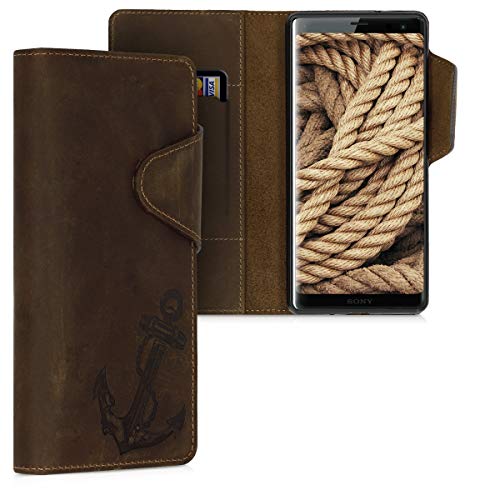 kalibri Wallet Case kompatibel mit Sony Xperia XZ3 - Hülle Leder - Handy Cover Handyhülle Anker Vintage Braun von kalibri