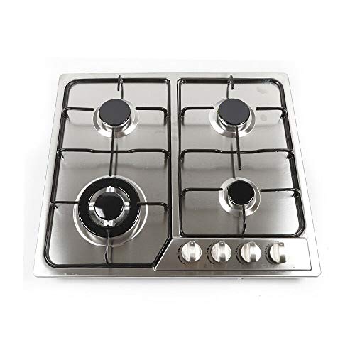 Einbau 4-Flammig Ignito Gaskochfeld Rostfreier Stahl Gaskocher Eingebaut Brennern Gasherd 4 Zonen Gaskochfeld Erdgas/Propangas Küche Gaskochfeld 580×520 mm für Kochen von kangten