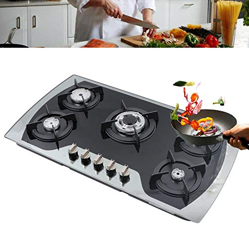 Gaskochfeld, Einbau 5-Flammig Gasherd Glaskeramik Gaskocher Eingebaut Brennern Gasherd LPG/NG Küche Gaskochfeld 900x510mm für Kochen von kangten