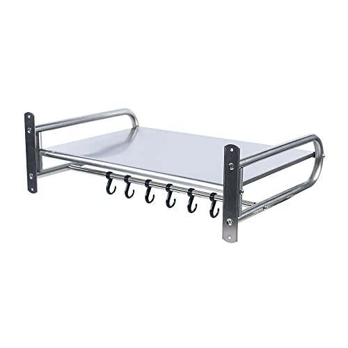 Mikrowellenhalterung, Edelstahl Mikrowellen Regal Wandhalterung Mikrowelle Rack mit 6 Haken Multifunktion Küchen Regal 53 x 38 x 18 cm für Mikrowellen Grillofen Backofen von kangten