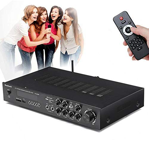 Wireless Amplifier, Bluetooth Verstärker 600W Mini Audio Amplifier HiFi Audioverstärker mit Fernbedienung Stereo Audio FM USB 5-Kanal Digital Amplifier für Hause und Auto von kangten