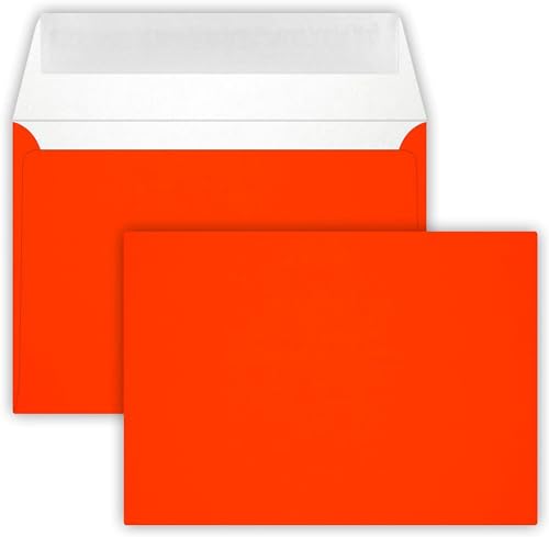 Karten24Plus / 25 - Briefumschläge C6 DIN (114-162 cm) - Neon Orange, Verschluss - Technik: Querlasche mit Abziehstreifen ! Grammatur : 100 g/m² von karten24Plus