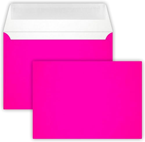 Karten24Plus / 25 - Briefumschläge C6 DIN (114-162 cm) - Neon Pink, Verschluss - Technik: Querlasche mit Abziehstreifen ! Grammatur : 100 g/m² von karten24Plus