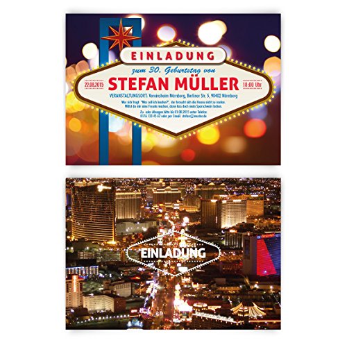 Einladungskarten zum Geburtstag (30 Stück) Las Vegas Poker Roulett Casino Stadt bei Nacht von kartenmachen.de