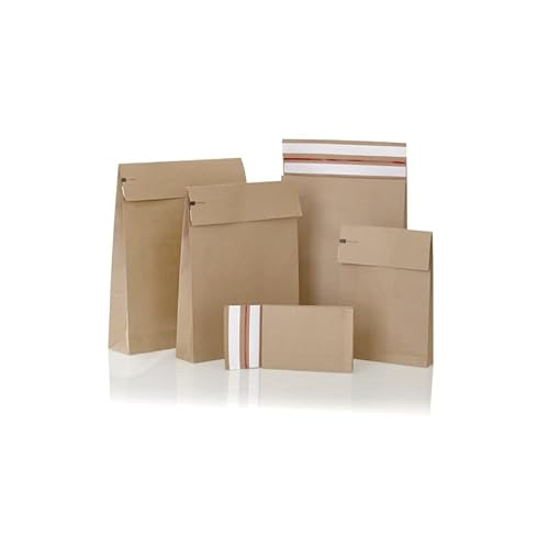 karton-billiger | Faltentasche Versandtasche Umschlag E-Commerce Mailer aus 120g/m² Kraftpapier, Klotzboden u. Seitenfalte, recyclebar, 2 Klebestreifen für Retourenversand (B4-350x250x50mm, 250) von karton-billiger
