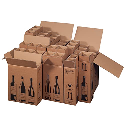 karton-billiger | Flaschenversandkarton Weinkarton Flaschenversand PTZ Zertifikat, DPD, Hermes, UPS zertiziert, 8 Größen | 1-12 Flaschen (f. 1 Flasche, 20) von karton-billiger