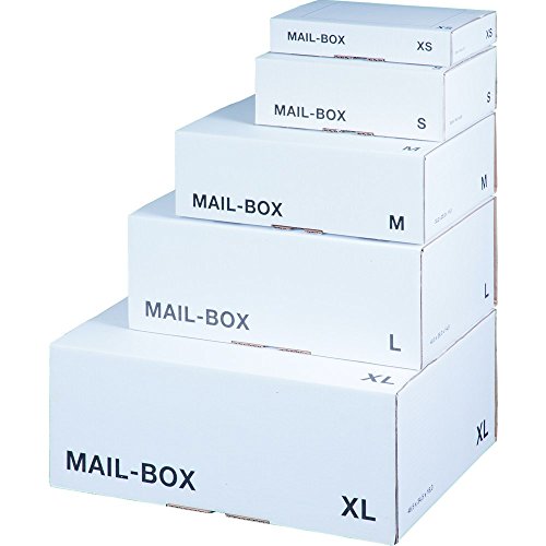 karton-billiger Mail-Box Versandschachtel, XS, S, M, L, XL in 3 Farben, 20Stück (L - 395x248x141mm, weiß) von karton-billiger