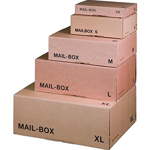 karton-billiger Mail-Box Versandschachtel, XS, S, M, L, XL in 3 Farben, 20Stück (M - 331x241x104mm, braun) von karton-billiger