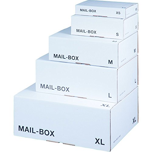 karton-billiger Mail-Box Versandschachtel, XS, S, M, L, XL in 3 Farben, 20Stück (M - 331x241x104mm, weiß) von karton-billiger