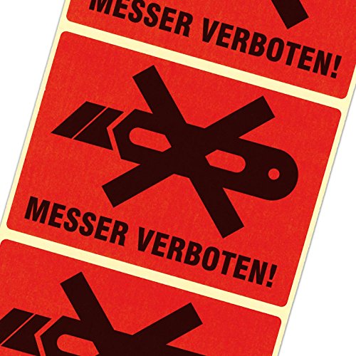 100 Etiketten Messer verboten/kein Cutter Haftpapier 105 x 72 mm leuchtend rot von kaufdeinschild