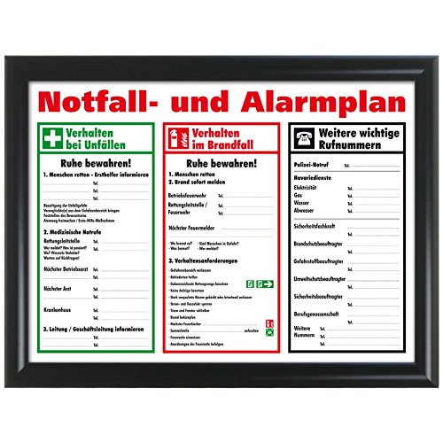A4 schwarzer Rahmen Schild Aushang Notfallplan Alarmplan gerahmt zum beschriften von kaufdeinschild