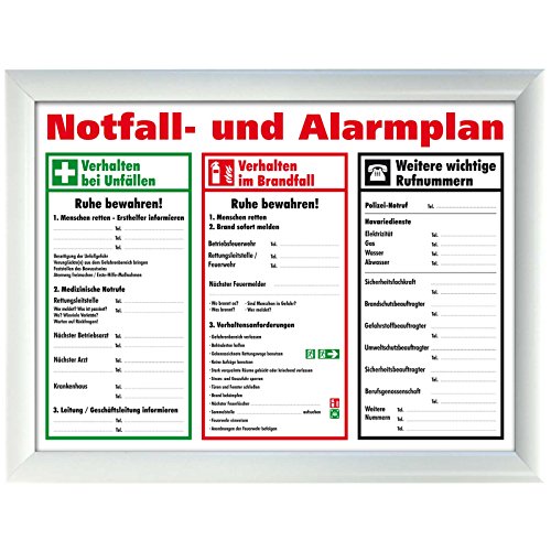 A4 weißer Rahmen Schild Aushang Notfallplan Alarmplan gerahmt zum beschriften von kaufdeinschild