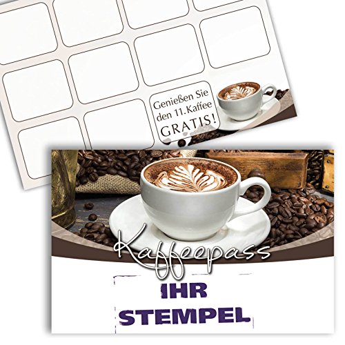 Kaffee Pass/Bonuskarte Kaffee/Treuekarte, Gutschein mit Stempelfeld 500 Stück von kaufdeinschild