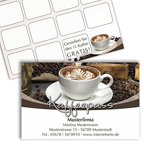 Kaffee Pass / Bonuskarte Kaffee / Treuekarte, Gutschein mit Ihrem Firmeneindruck 2000 Stück von kaufdeinschild
