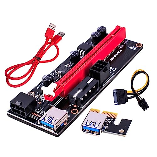 kawehiop Mining Computer PCI E 1x bis 16x Adapterplatine Erweiterungskarte Schnelle Geschwindigkeit LED Anzeige PCI Extender Miner Equipment, Rotes USB Kabel von kawehiop