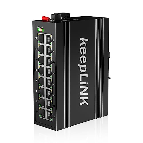 keepLiNK 16-Port-Industrie-Gigabit-Switch, gehärteter Ethernet-DIN-Rail-Switch, Nicht verwaltet, IP40, Betriebstemperaturbereich von -30° – 75°C von keepLiNK