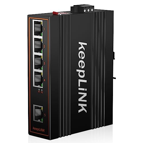 keepLiNK Industrieller Gigabit-Switch mit 5 Ports ohne Verwaltung, Ethernet-DIN-Schienen-Schalter, IP40-Betriebstemperaturbereich von -30 ° – 75 °C (-22 ° – 158 ° F) von keepLiNK