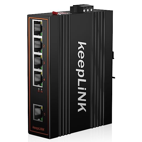 keepLiNK PoE-Switch für nicht verwaltetes industrielles Netzwerk mit 5 Ports, 125 W Fast Ethernet DIN-Schienenswitch, IP40 Betriebstemperaturbereich -30 °C bis 75 °C (-22 ° bis 167 °F) von keepLiNK