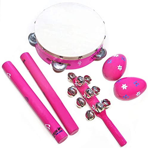 KEEPDRUM KDLT4C Percussion-Set Musikspielzeug Pink Rosa Tambourin Klanghölzer Shaker Glockenstab von keepdrum