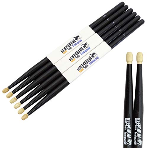 keepdrum 5AB Black Hickory Drumsticks Schlagzeug-Stöcke Schwarz 3 Paar von keepdrum